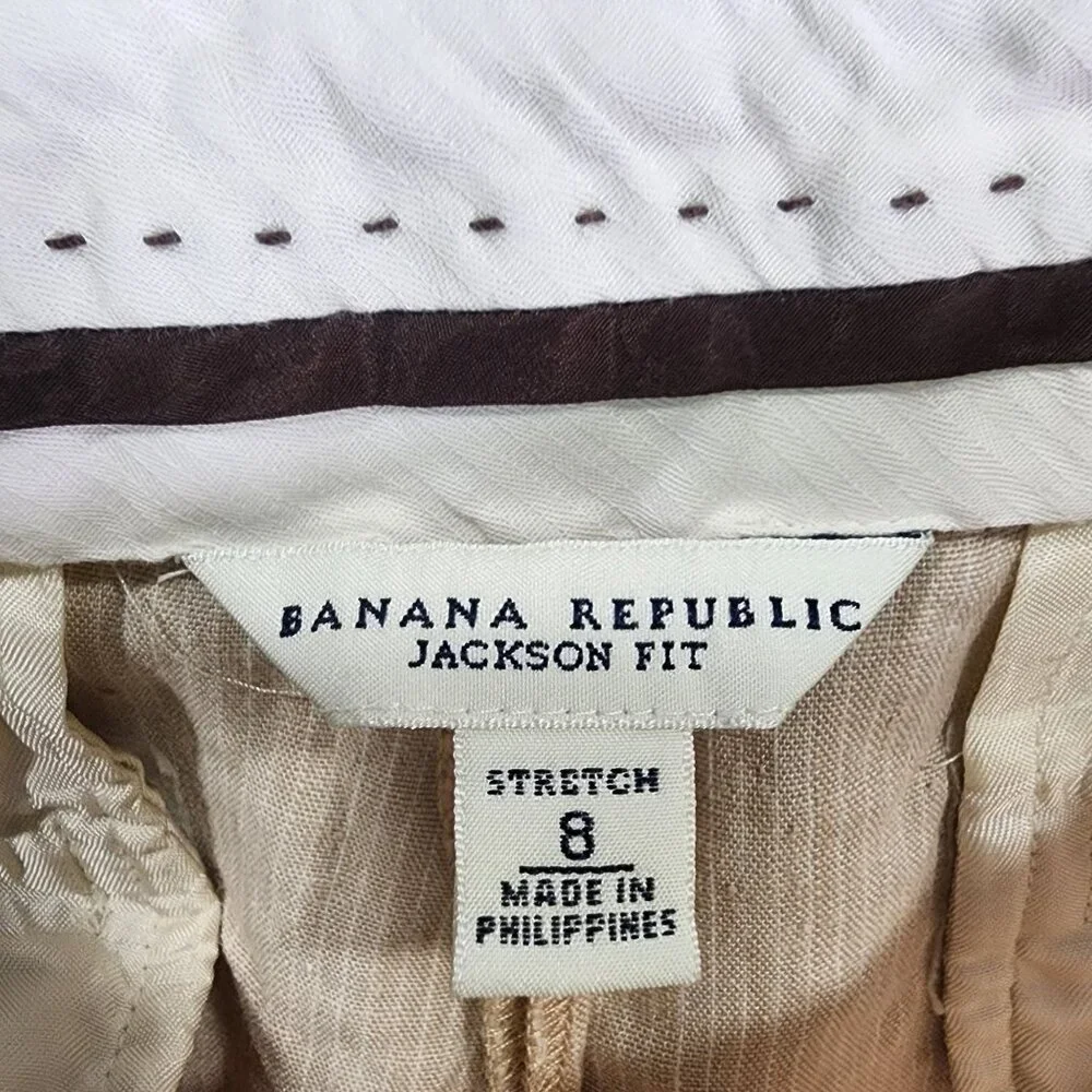 Womens Beige Banana Republic Wide Leg Pants Linen Blend Jackson Fit Stretch 8